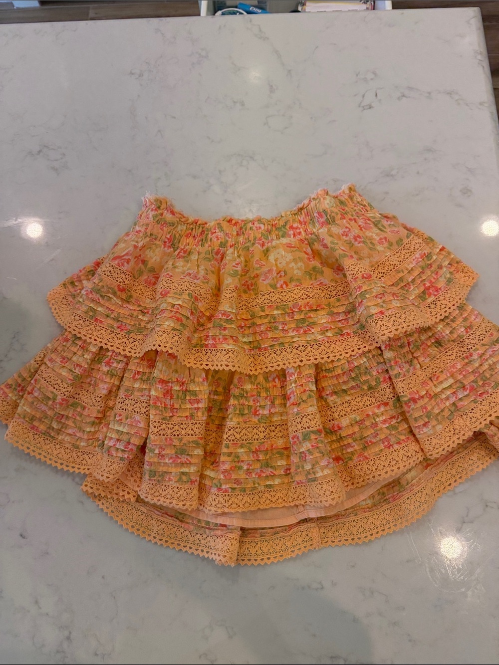 aerie Peach Floral Ruffled Tiered Skirt